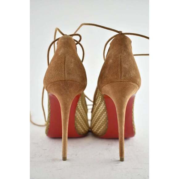 Christian Louboutin Peropik 100 Biscotto Brown Suede Lace Up Tie Heel Pump 39.5 - Picture 11 of 12